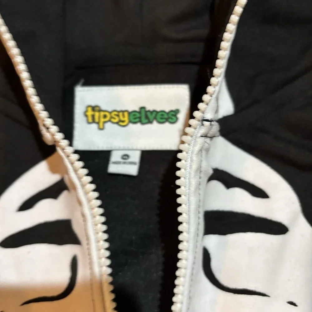 TIPSY ELVES ONE‎ PIECE ZIP UP MASK SKELETON JUMPSUIT Unisex Size XL HALLOWEEN - Picture 6 of 14